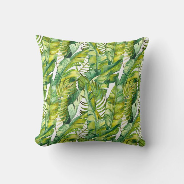 Coussin Motif d'aquarelle Feuille de banane tropicale (Recto)