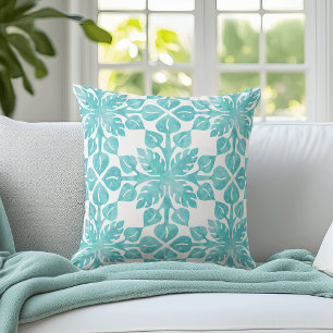 Coussin Motif d'aquarelle Hawaiian Tropical Feuille Aqua