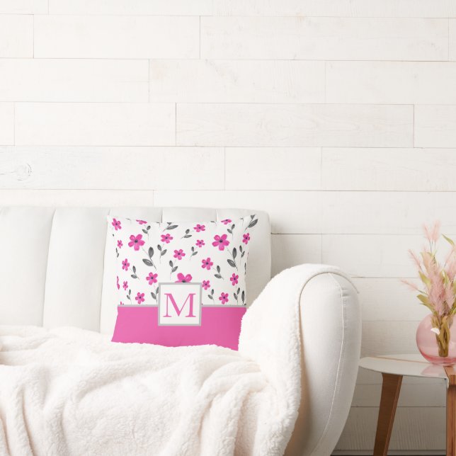 Coussin Motif d'aquarelle rose chaud cinq pétales (Canapé)