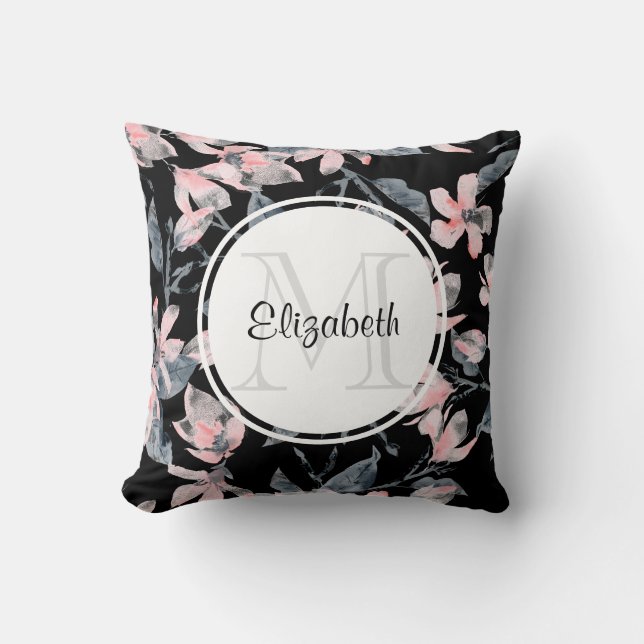 Coussin Motif d'aquarelle rose et gris (Recto)