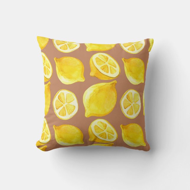 Coussin Motif d'aquarelle transparente avec citrons (Recto)