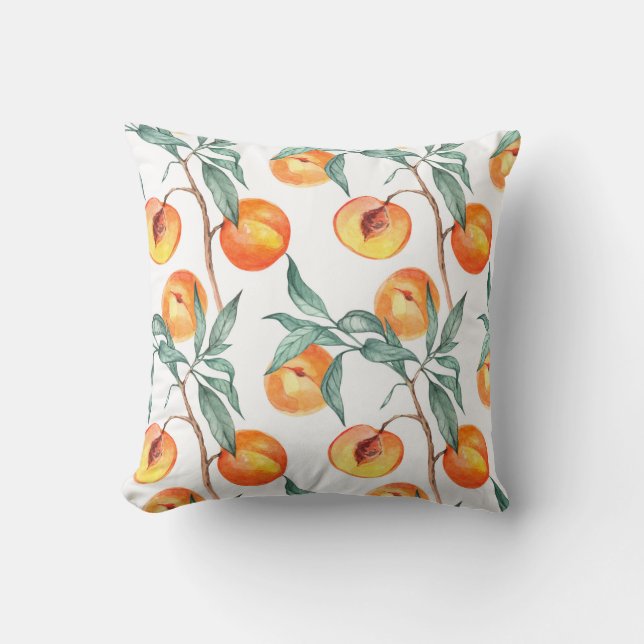 Coussin Motif d'aquarelle transparente avec pêches sur un  (Recto)