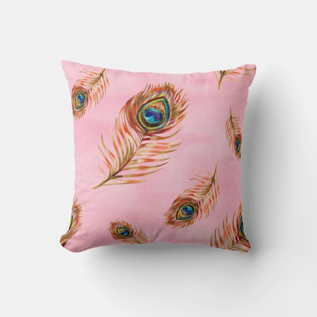 Coussin Motif d'aquarelle transparente avec plis de paon d (Recto)