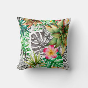 Coussin Motif d'aquarelle transparente de feuilles tropica