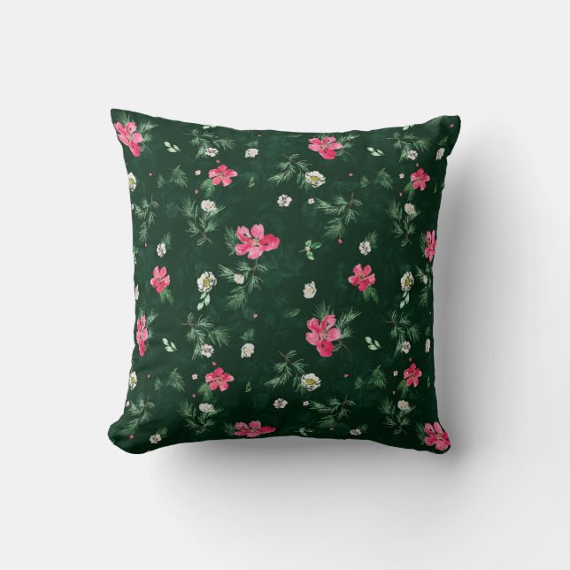 Coussin Motif d'aquarelle vert et rose (Recto)