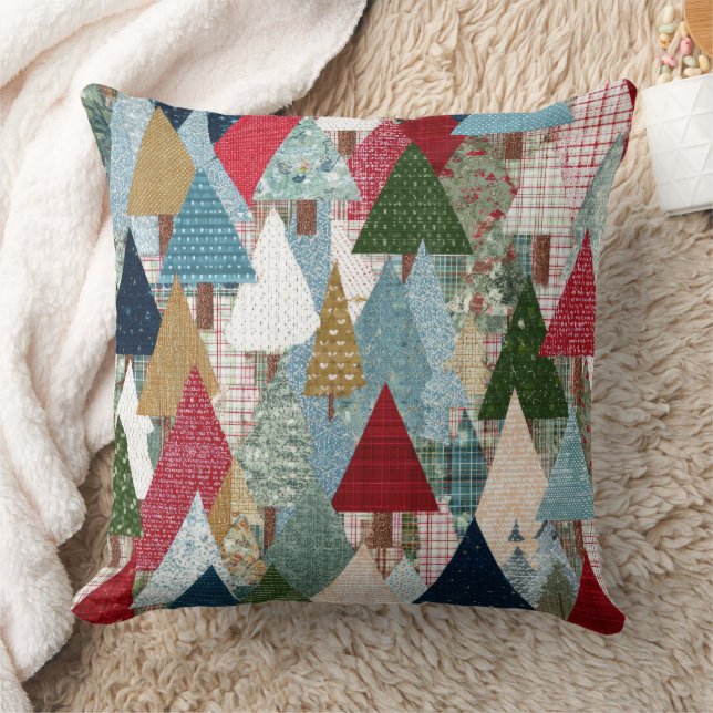 Coussin Motif d'arbre de Noël en patchwork festif (Couverture)