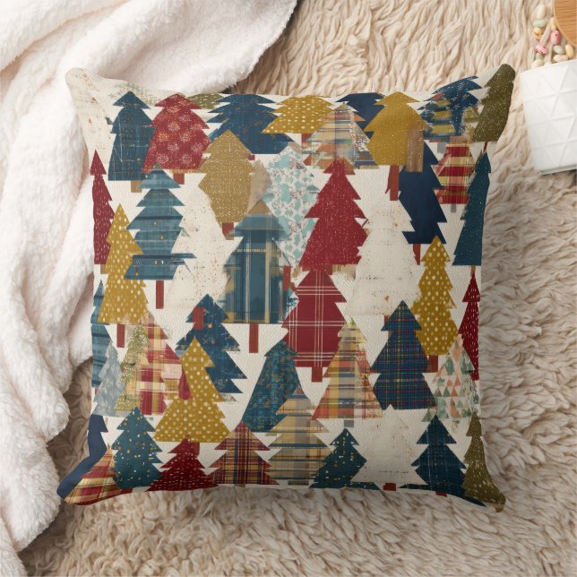 Coussin Motif d'arbre de Noël en patchwork festif (2) (Couverture)