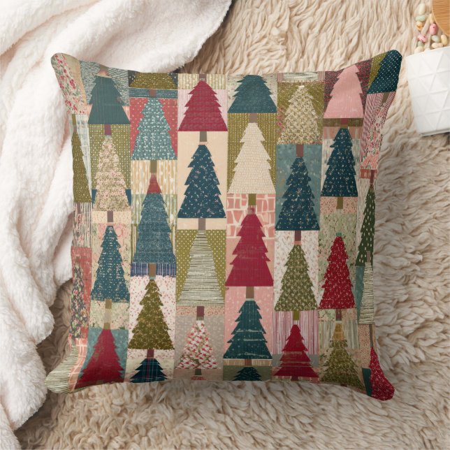 Coussin Motif d'arbre de Noël en patchwork festif (3) (Couverture)