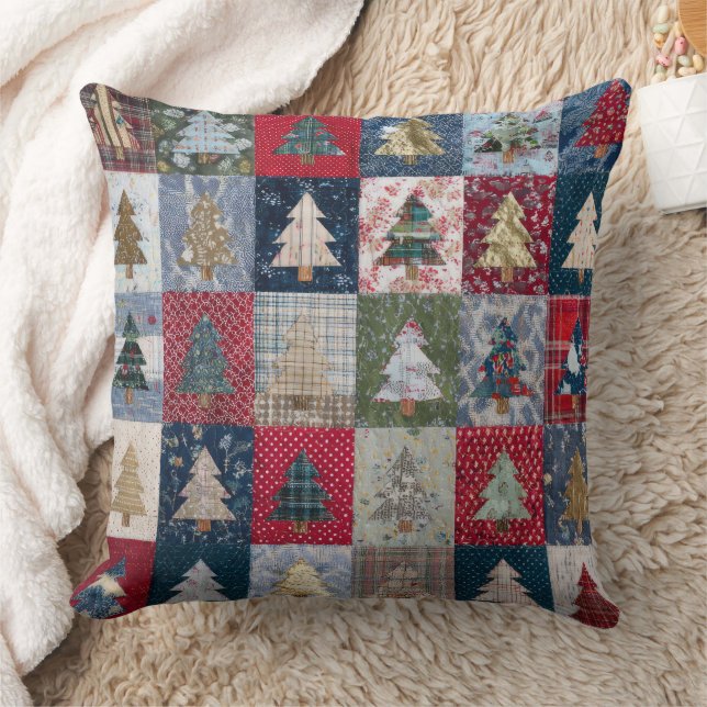Coussin Motif d'arbre de Noël en patchwork festif (4) (Couverture)