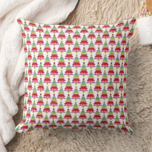 Coussin Motif d'arbre de Noël rétro coloré