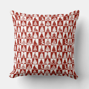 Coussin Motif d'arbre de Noël rouge festif