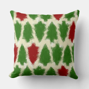 Coussin Motif d'arbre de Noël rustique vert et rouge