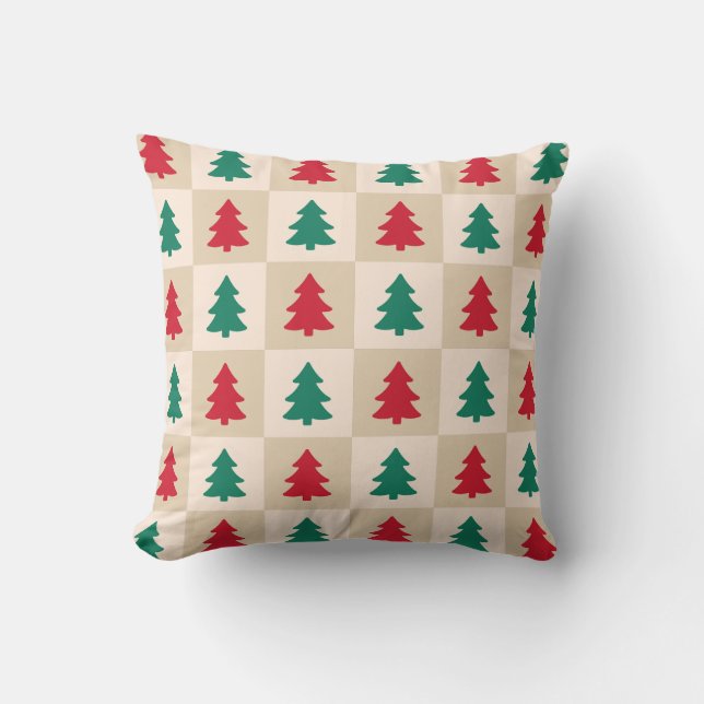 Coussin Motif d'arbres de Noël rouges et verts (Recto)