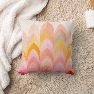Coussin Motif d'art abstrait moderne rose jaune crème