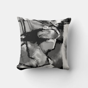 Coussin Motif d'art abstrait nuances de gris blanc noir