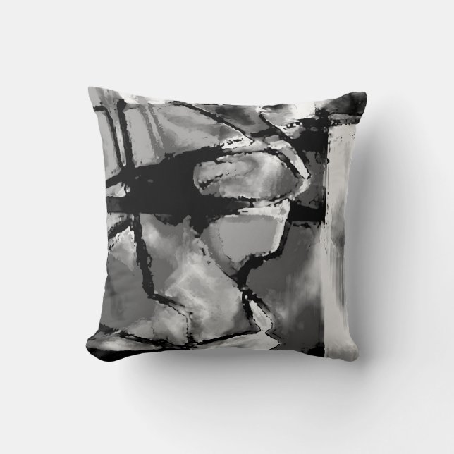Coussin Motif d'art abstrait nuances de gris blanc noir (Recto)