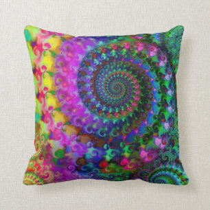 Coussin Motif d'art de fractale d'arc-en-ciel de hippie