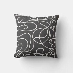 Coussin Motif d'art Doodline   Blanc sur Graphite