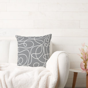 Coussin Motif d'art Doodline   Blanc sur gris