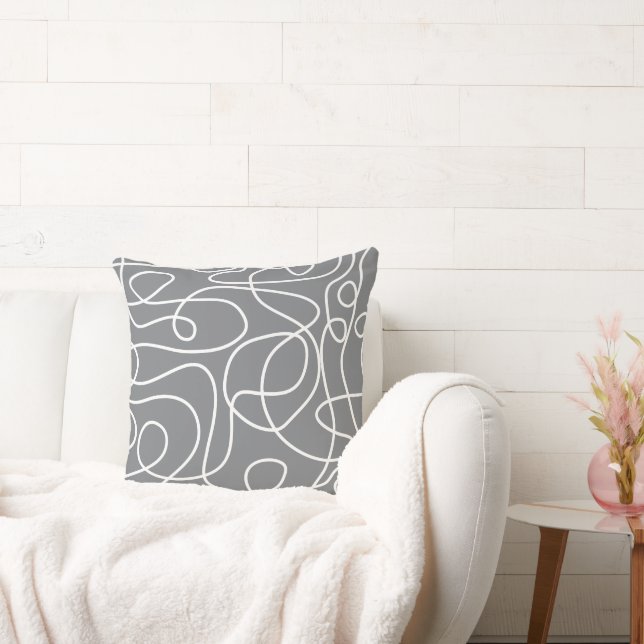 Coussin Motif d'art Doodline | Blanc sur gris (Canapé)