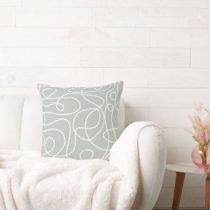 Coussin Motif d'art Doodline   Blanc sur gris clair vert