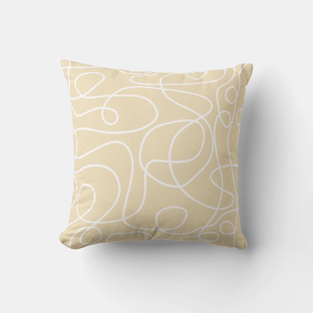 Coussin Motif d'art Doodline | Blanc sur Jaune doux (Recto)
