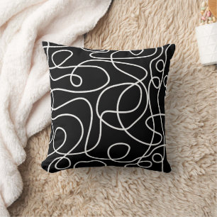 Coussin Motif d'art Doodline   Blanc sur noir