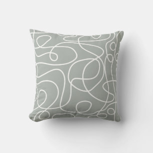 Coussin Motif d'art Doodline Blanc sur vert moyen gris