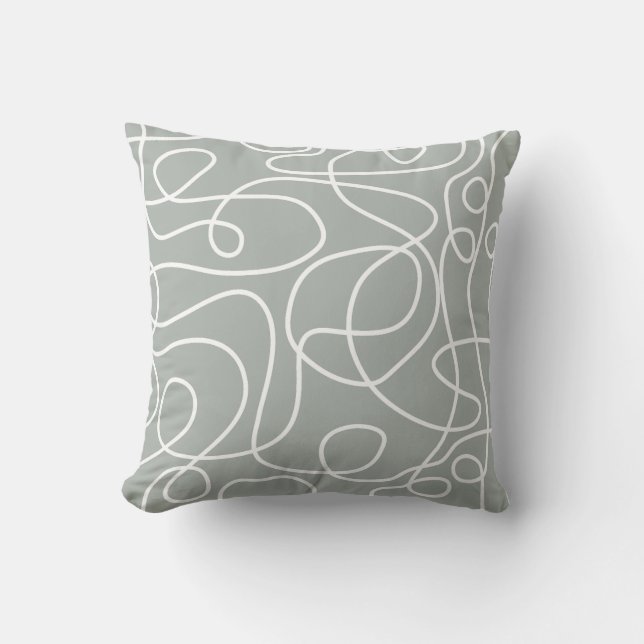 Coussin Motif d'art Doodline | Blanc sur vert moyen gris (Recto)
