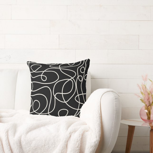 Coussin Motif d'art Doodline | Crème sur noir (Canapé)