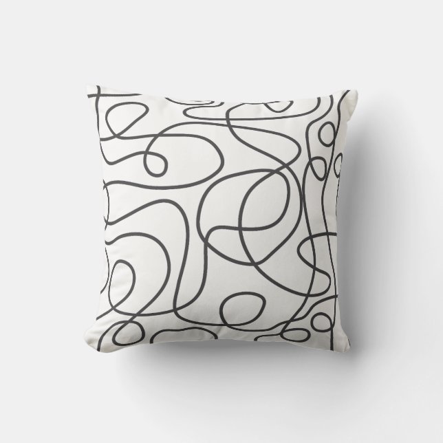 Coussin Motif d'art Doodline | Graphite en blanc (Recto)