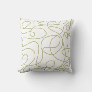 Coussin Motif d'art Doodline   Pale Pistache sur Blanc
