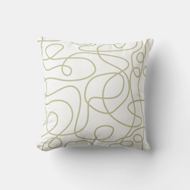 Coussin Motif d'art Doodline | Pale Pistache sur Blanc (Recto)