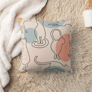 Coussin Motif d'art en ligne de chat minimaliste