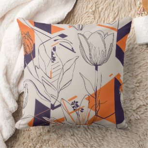 Coussin Motif d'art en ligne de tulipe géométrique moderne