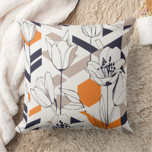 Coussin Motif d'art en ligne de tulipe géométrique moderne