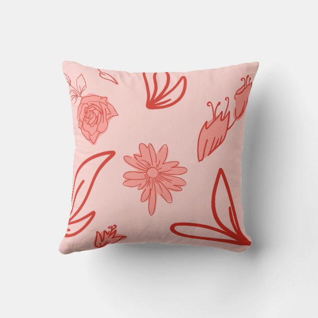 Coussin Motif d'art en ligne florale rose (Verso)