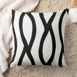 Coussin motif d'art en ligne moderne noir et blanc