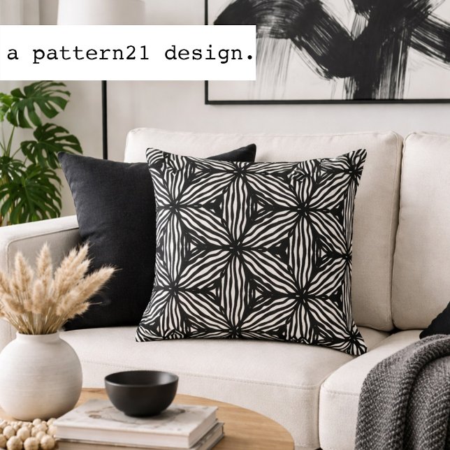 Coussin motif d'art en ligne moderne noir et blanc (Créateur téléchargé)