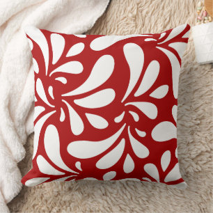 Coussin Motif d'art Feuille blanc sur Arrière - plan rouge