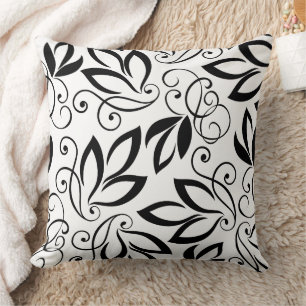 Coussin Motif d'art Feuille noir et blanc