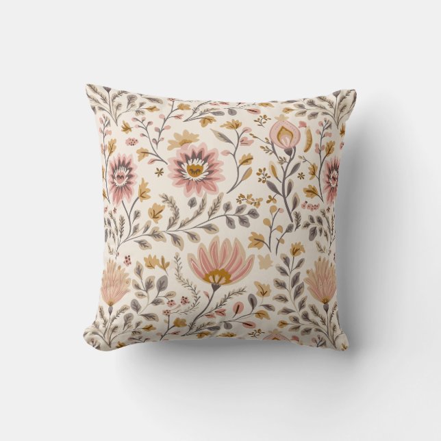 Coussin Motif d'art folklorique floral peint (Recto)