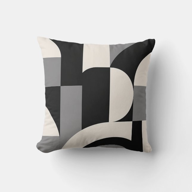 Coussin Motif d'art géométrique abstrait moderne en monoch (Recto)