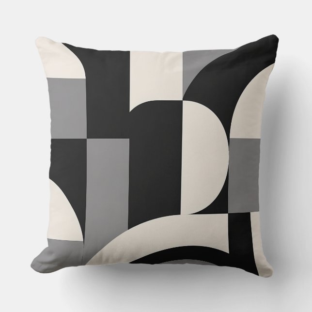 Coussin Motif d'art géométrique abstrait moderne en monoch (Recto)