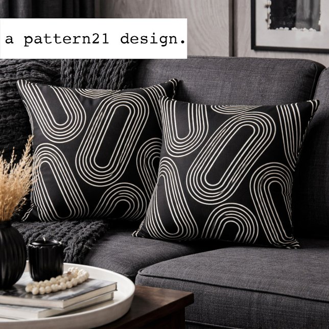 Coussin motif d'art linéaire moderne noir et blanc (Créateur téléchargé)