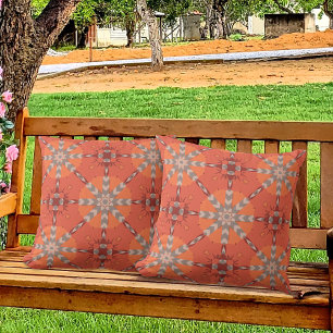 Coussin Motif d'art populaire de Bohème rouge orange gris