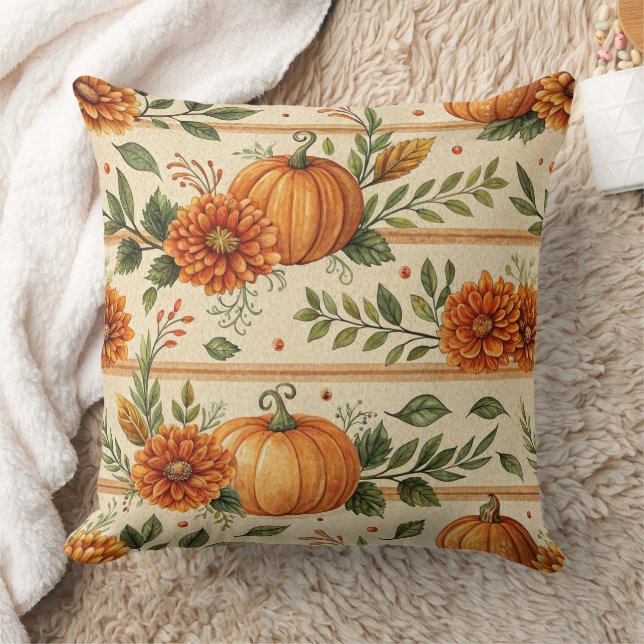 Coussin Motif d'automne de citrouille rustique et de chrys (Couverture)