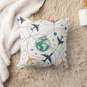 Coussin Motif d'aviation pour les voyages mondiaux (2)