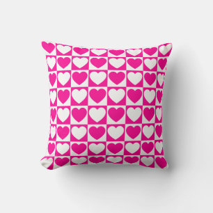 Coussin Motif de À damiers rose et blanc avec coeur