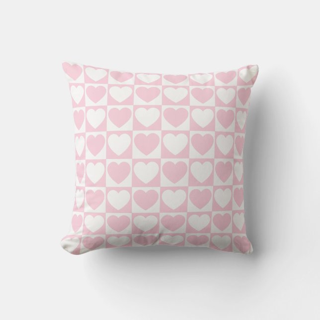 Coussin Motif de À damiers rose pâle et blanc aux coeurs (Recto)